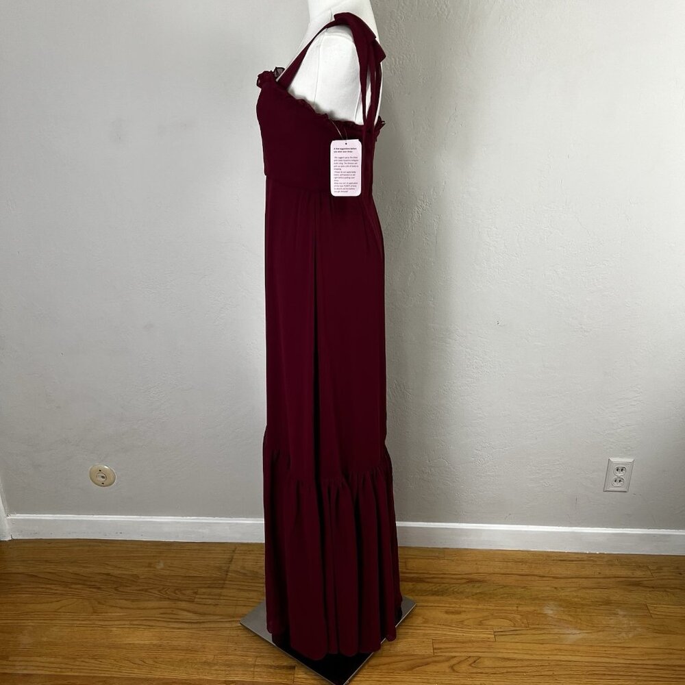 After Six 1570 Size 2 Burgundy Tie-Shoulder Bustier‎ Ruffle Hem Maxi Dress NEW - Picture 4 of 12
